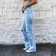 Vintage Ripped Boot Cut Jeans