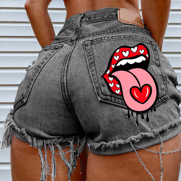 Distressed Rolling Stone Hipster Denim Shorts