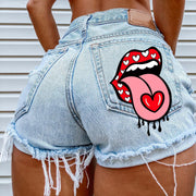 Distressed Rolling Stone Hipster Denim Shorts