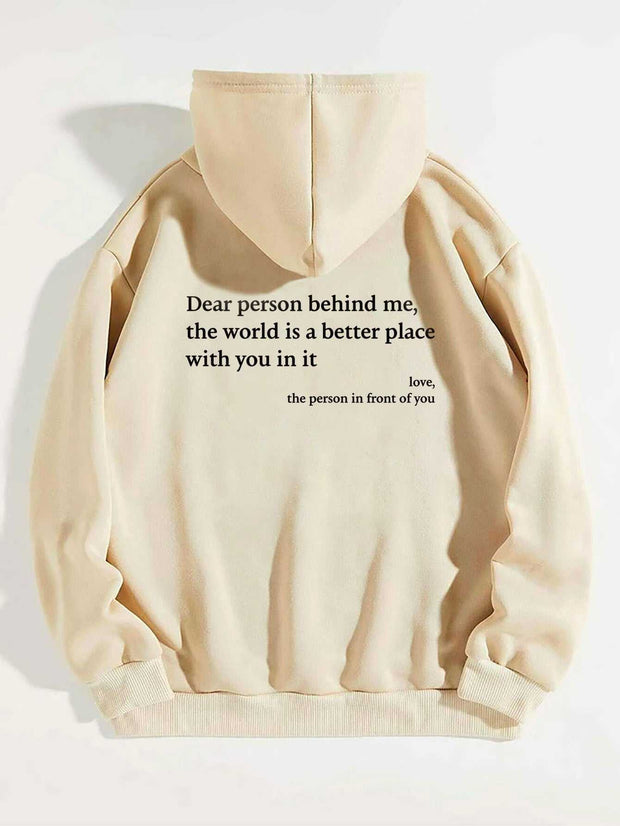 "Dear Person Behind Me" Drawstring Hoodie CJWY173158323WD 28 $ Sweater Cardigans & Hoodies CJ Haute Hideaways