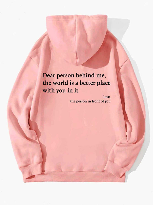 "Dear Person Behind Me" Drawstring Hoodie CJWY173158323WD 28 $ Sweater Cardigans & Hoodies CJ Haute Hideaways