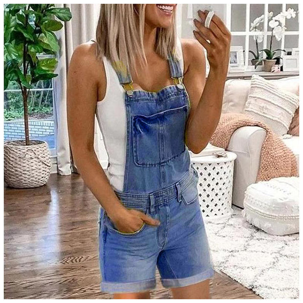 Washed Denim Overall Shorts